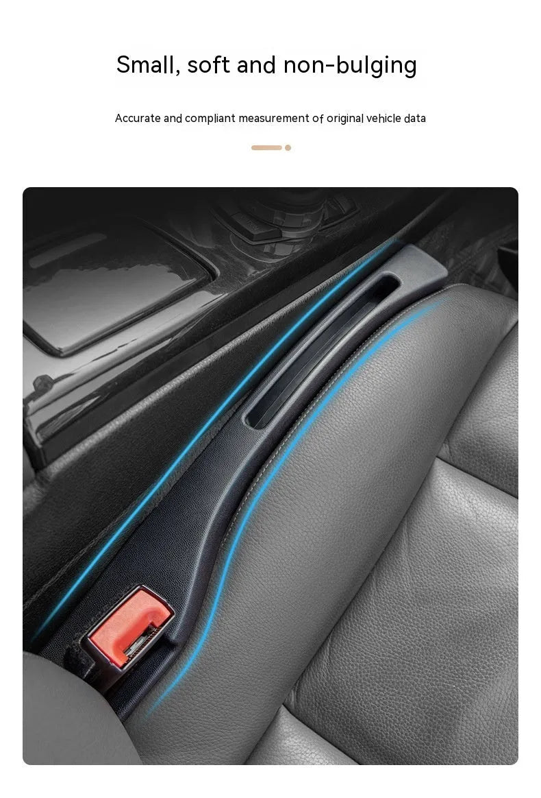 Black plastic car seat gap storage box organiser with handle between vehicle seats