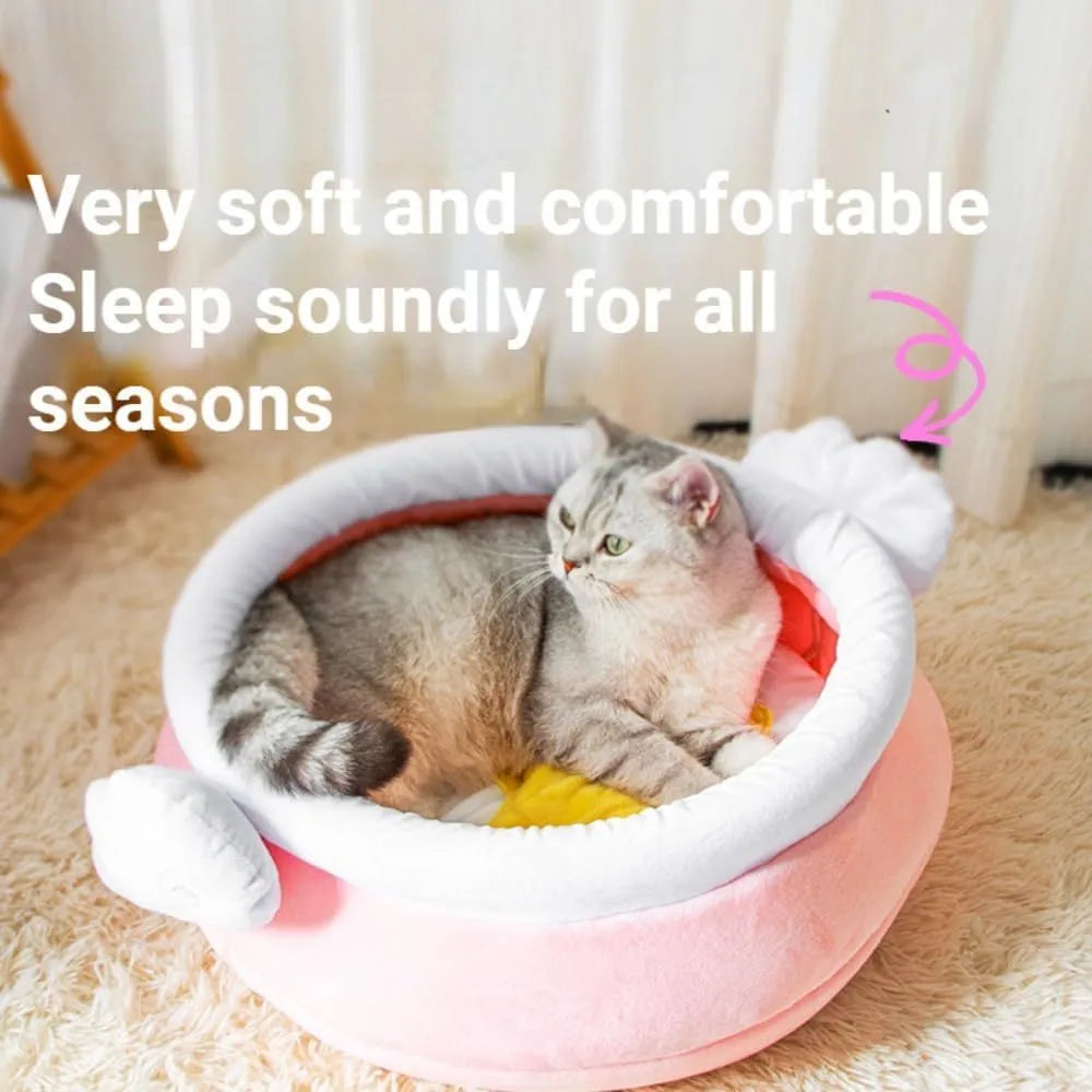 Honey pot magic shape cat bed with removable pad in pink or yellow for small cats and dogs
