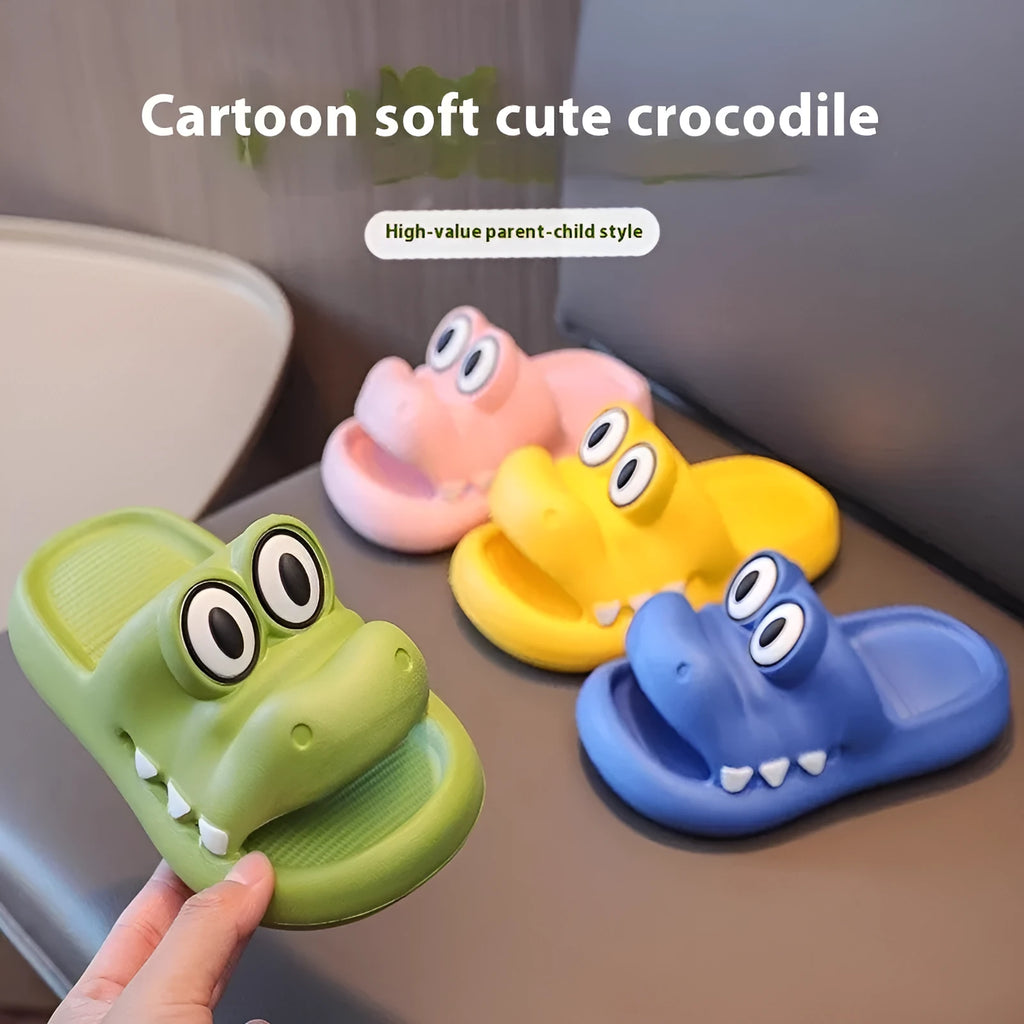 EVA platform parent child sandals with animal pattern in pink, green, yellow or blue colours