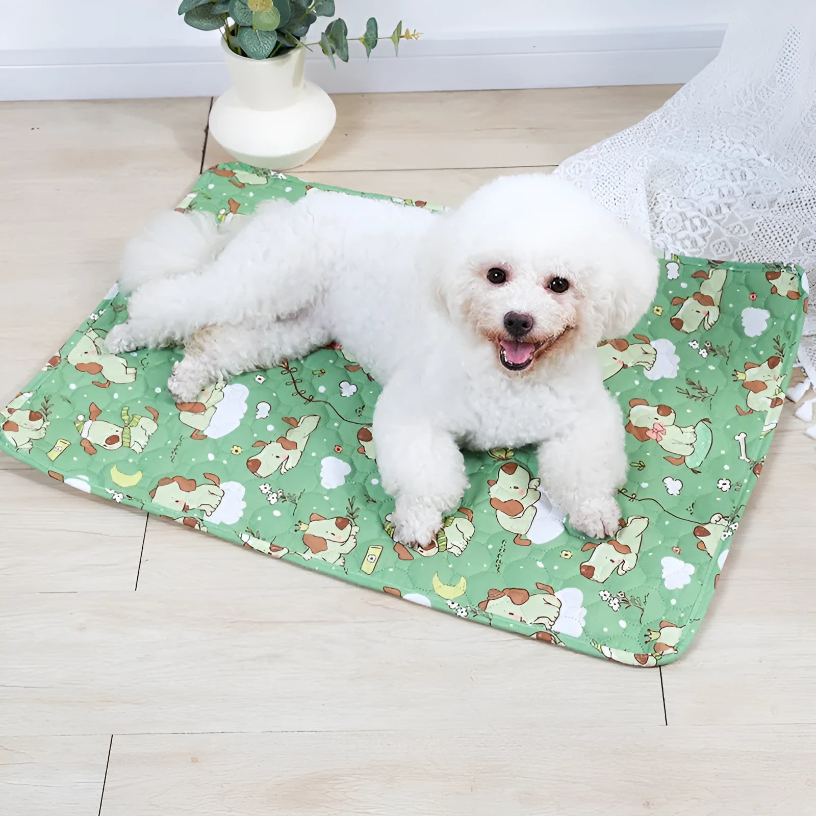 Reusable washable waterproof pet urine pad with non-slip backing in animal print design