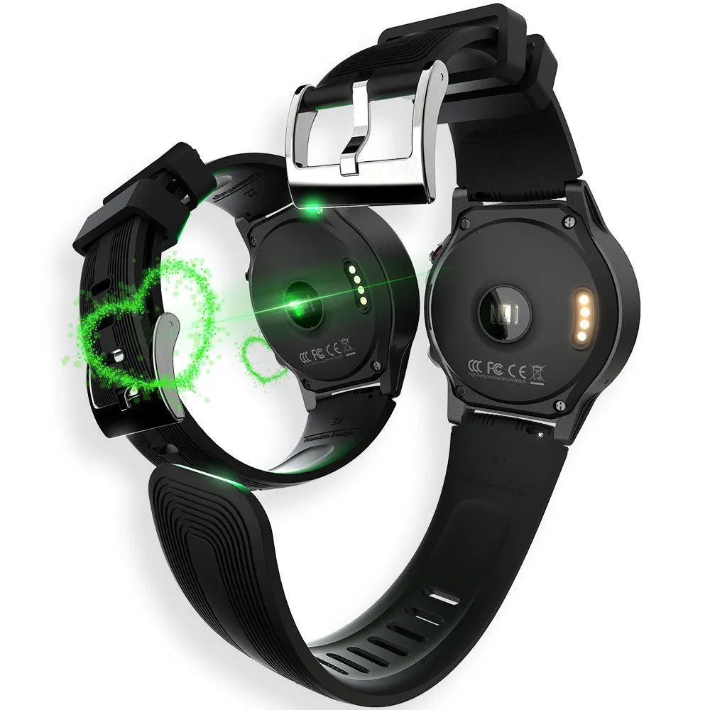 Black men's smart watch with 1.3-inch display showing heart rate data