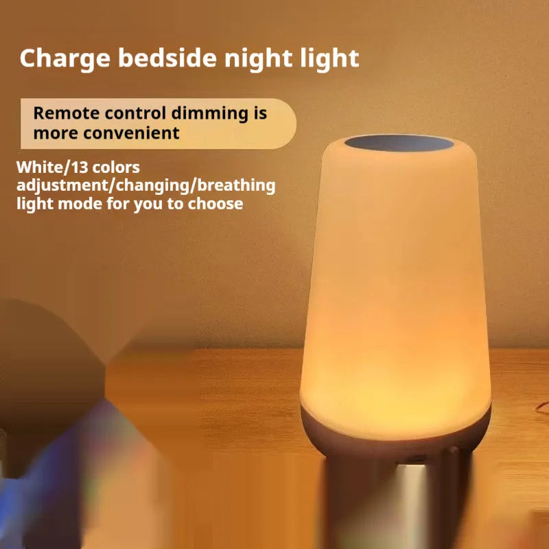 Creative wood grain rechargeable touch lamp with remote control, tapered silhouette, 3W LED