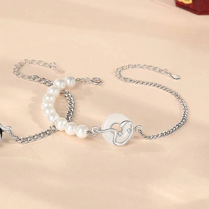New Chinese style 925 sterling silver couple bracelet with safe buckle and snake zodiac design