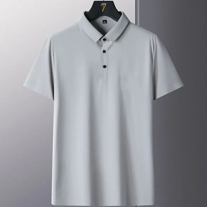 Man wearing a solid colour non-ironing short sleeve business casual shirt