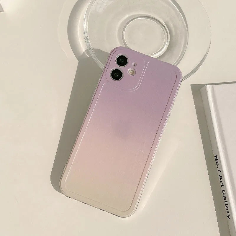 Yellow and purple gradient silicone iPhone case with a retractable X bracket extended.