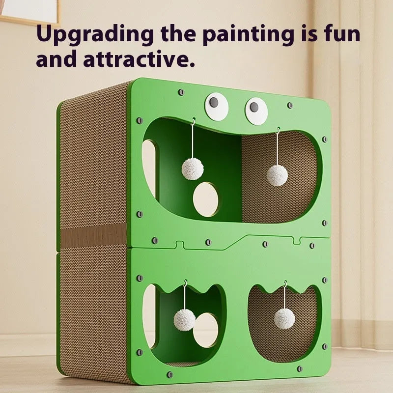 Double-layer cat scratching board with integrated cat nest in cute animal designs