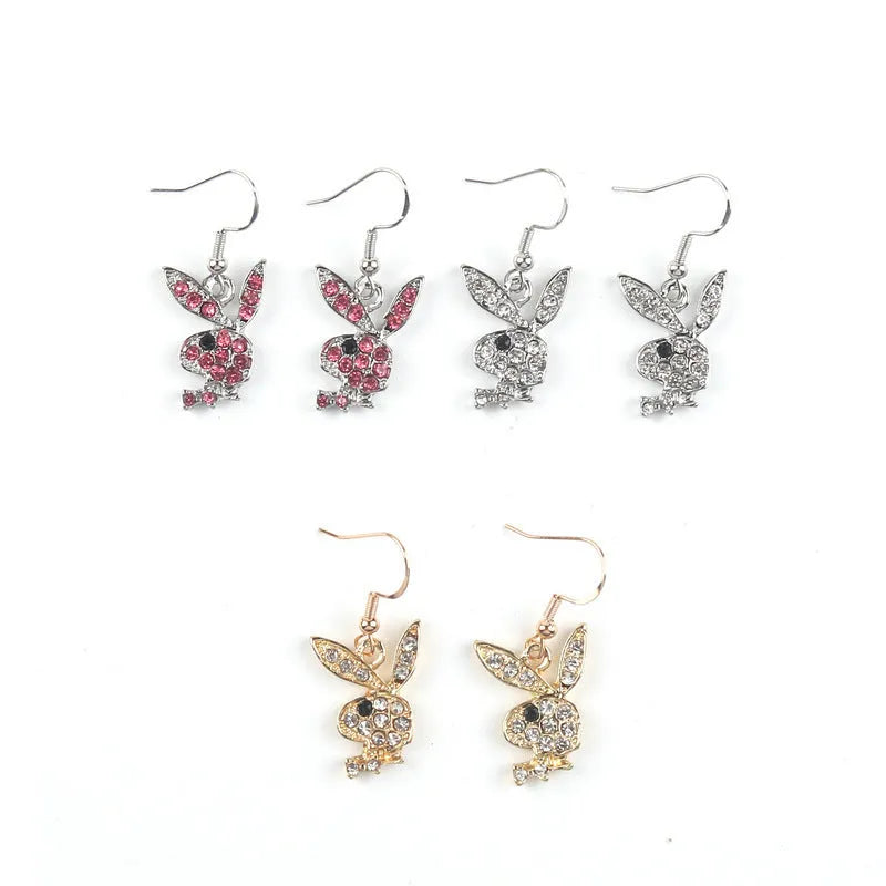 Full diamond rabbit stud earrings in silver, pink or gold with alloy construction and constellation design