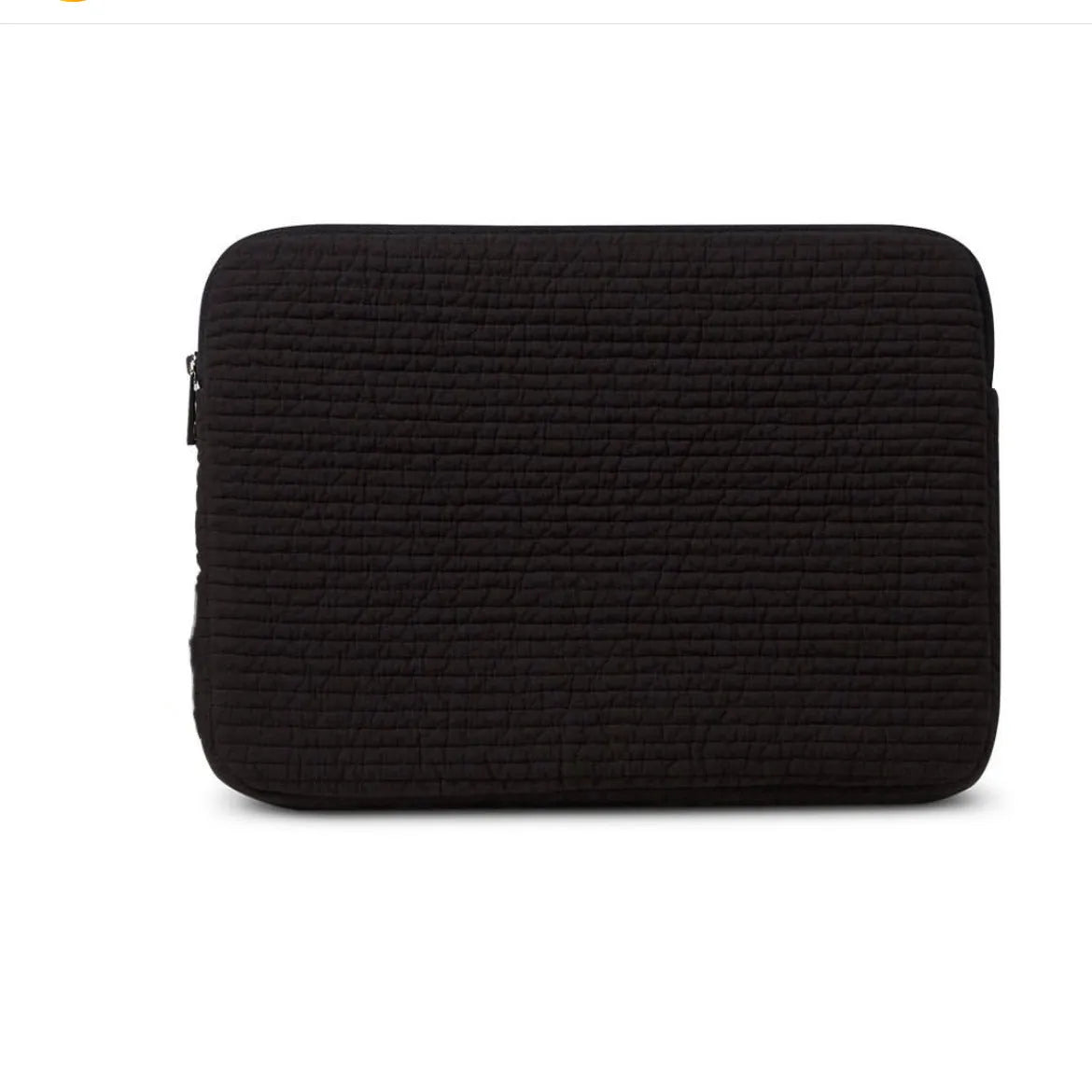 Black and white cotton cloth clutch-style laptop bag with internal coin pocket for anti-seismic tablet protection.