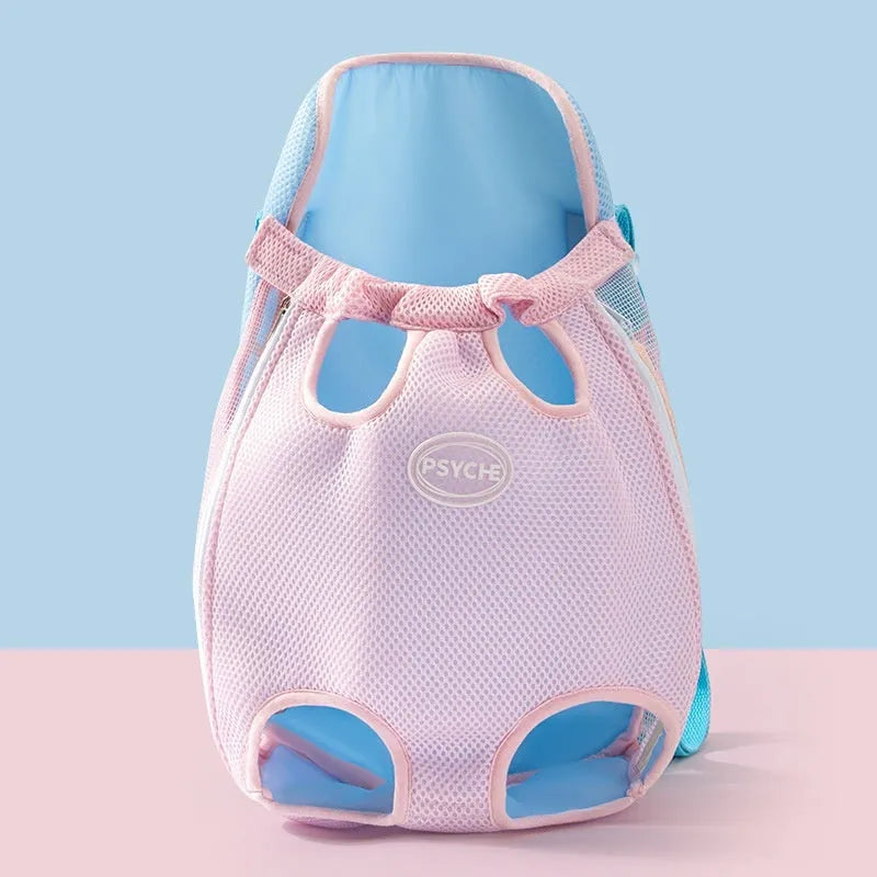 Cartoon cute chest bag pet carrier in canvas with colourful stitching patterns and adjustable sizing