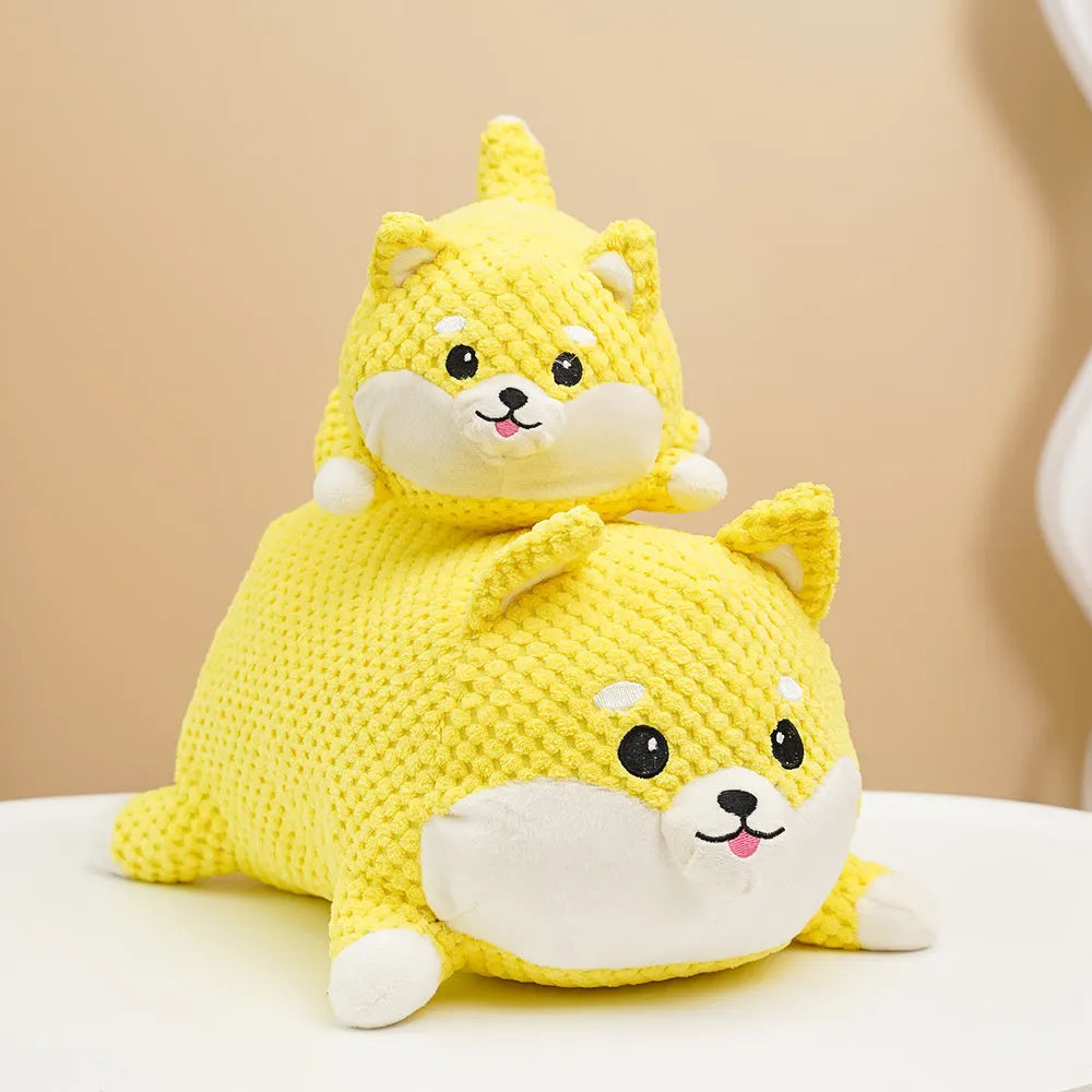 Plush dog calming toy with squeaker for puppy teething and dental care