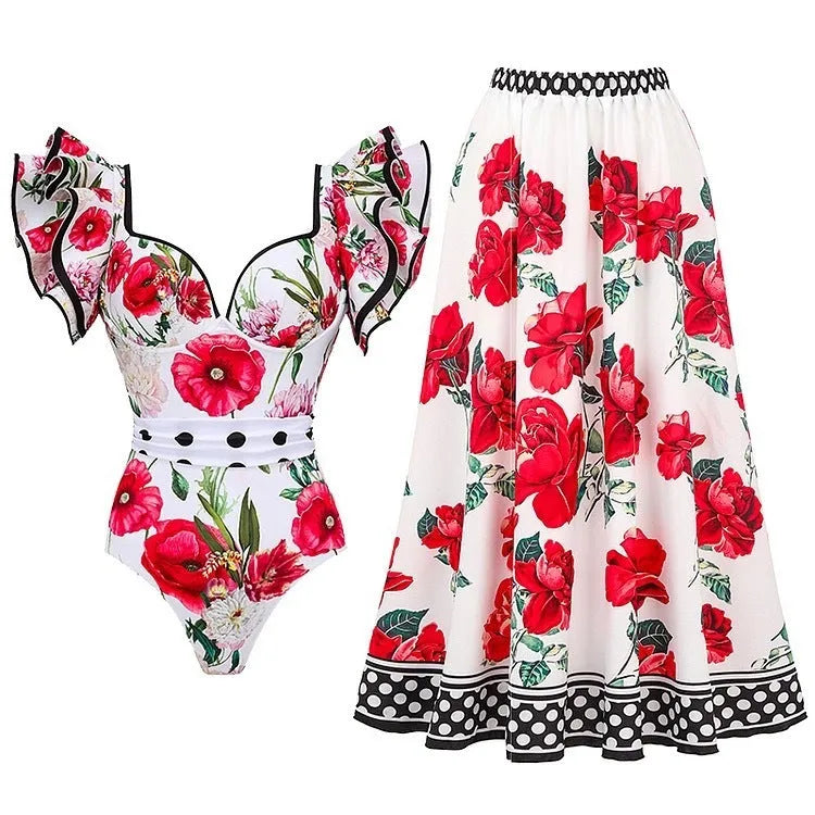 Women's printed one-piece swimsuit in polyester available in multiple colours and sizes