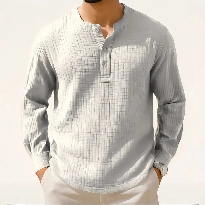 Slim fit cotton linen long sleeve shirt T-shirt with 3/4 sleeves in solid colour