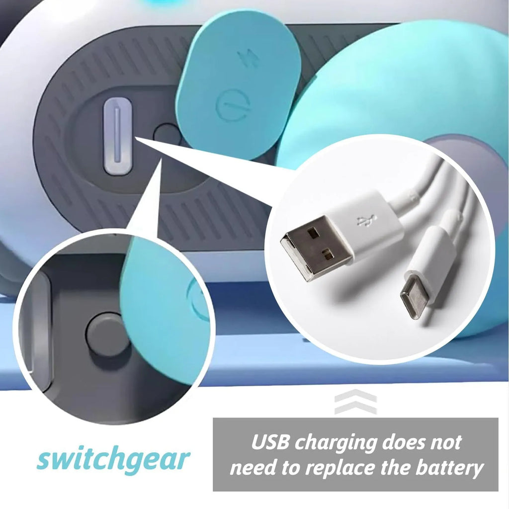 Blue and orange remote-controlled smart cat toy with feather teaser attachment and USB charging