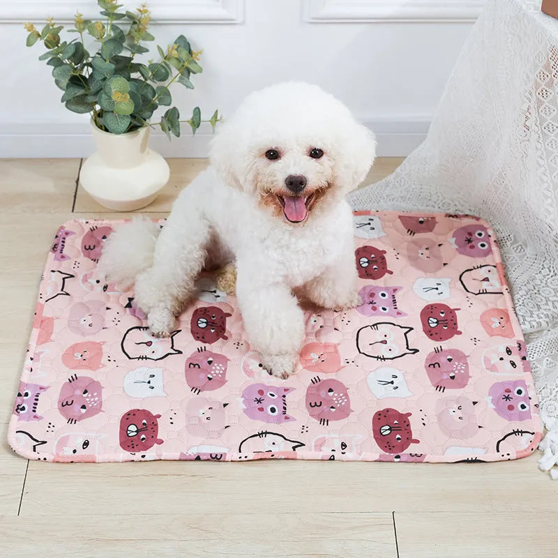 Reusable washable waterproof pet urine pad with non-slip backing in animal print design