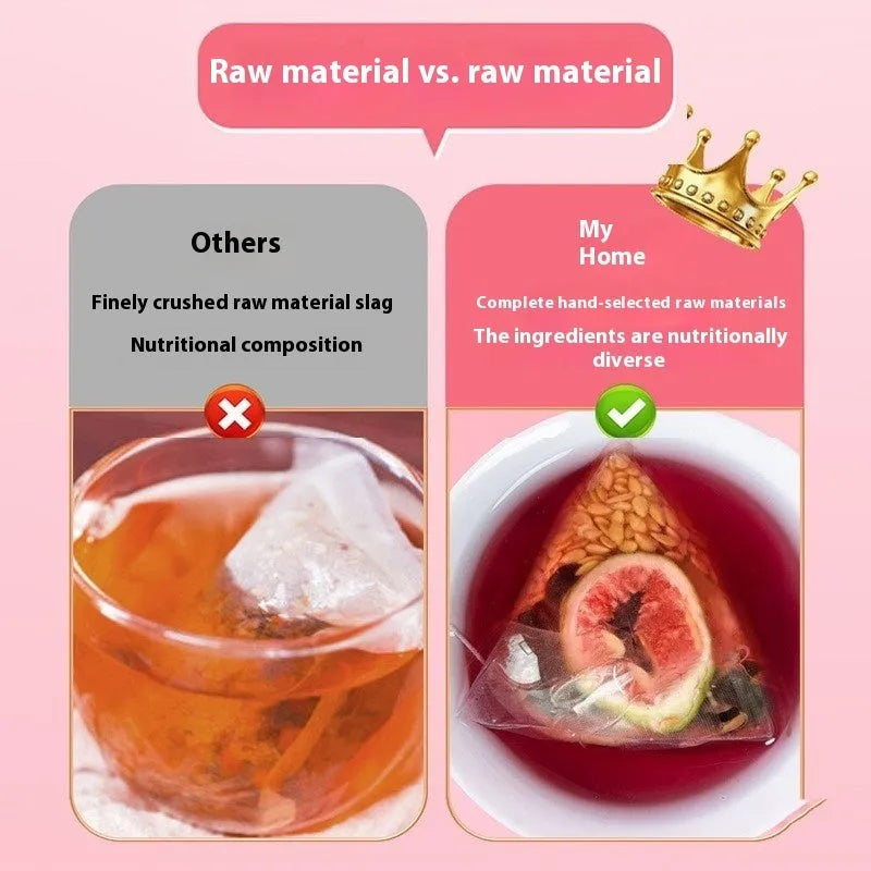 Flaxseed fig mulberry tea bags in packaging with a free cup included
