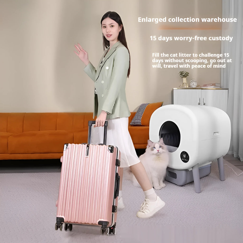 Automatic self-cleaning cat litter box with ABS plastic housing measuring 550mm wide by 500mm deep