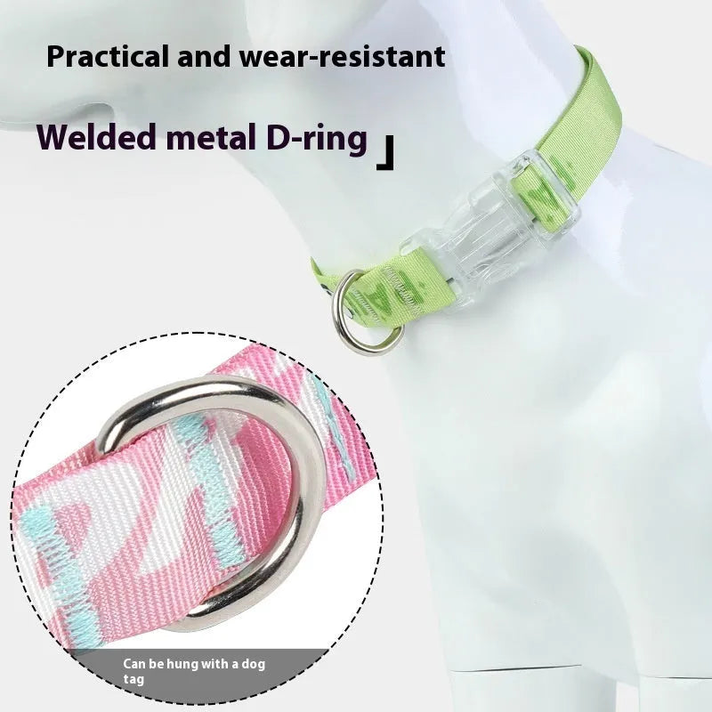 Adjustable nylon dog collar with cartoon gradient pattern in Panda Green and multi-colour options.