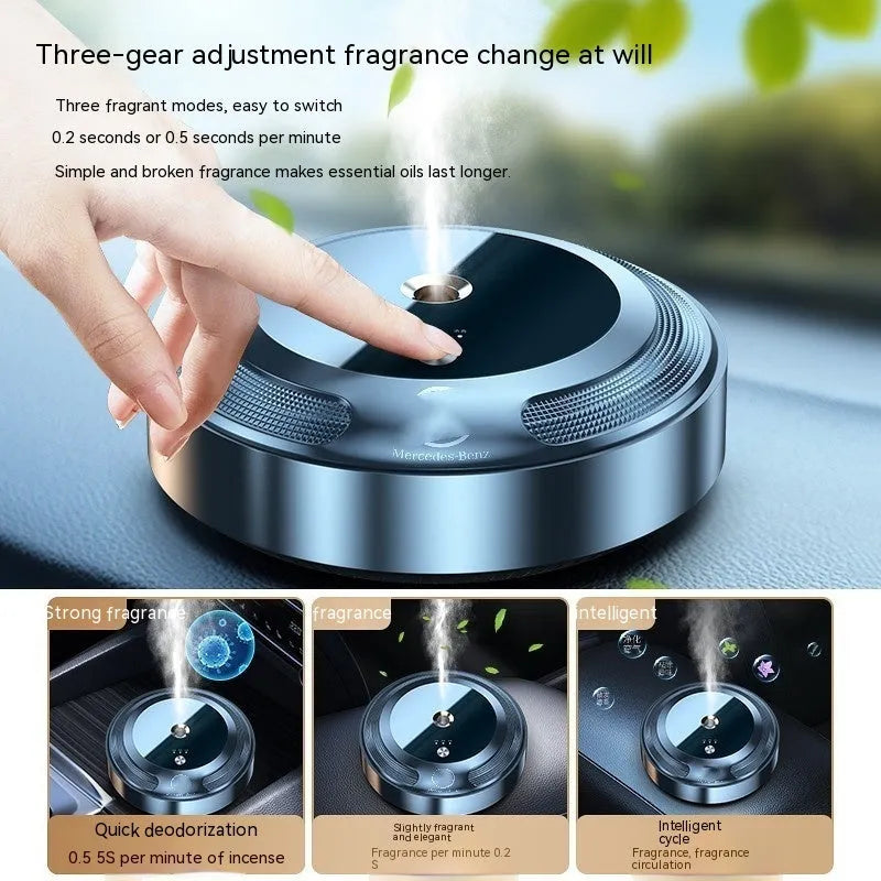Zinc alloy car diffuser with automatic spray function showing compact 89mm design