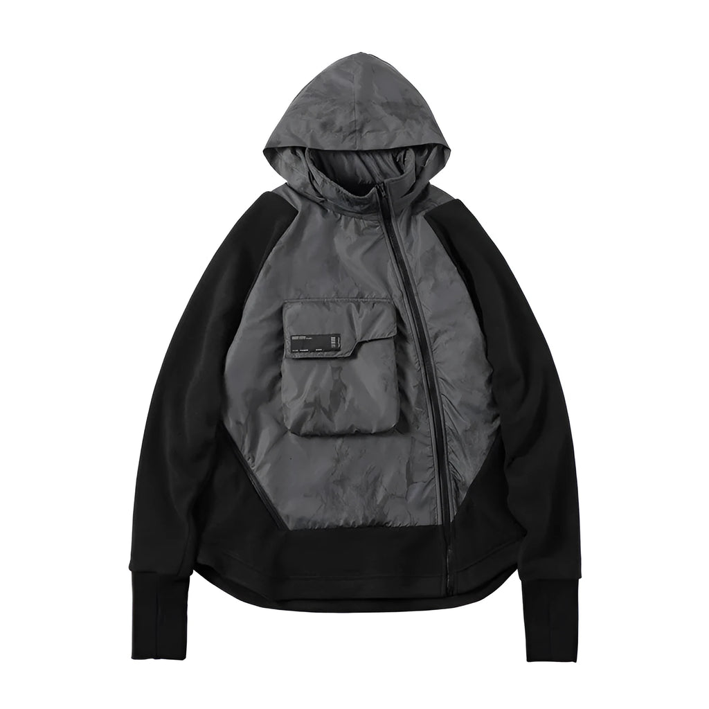 Men's loose hooded fleece jacket in black with trend stitching, cotton construction, available in sizes M to XXL