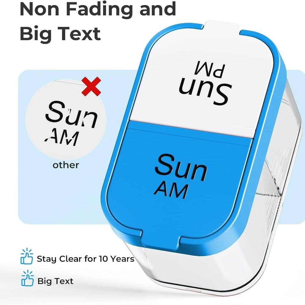 Extra large portable pill dispenser with 14 removable compartments in rainbow colour