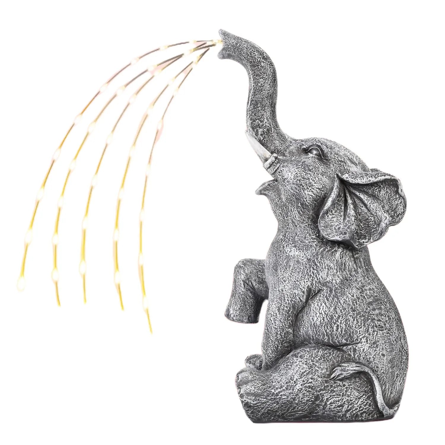 Resin elephant outdoor sculpture with integrated LED lighting for garden decoration