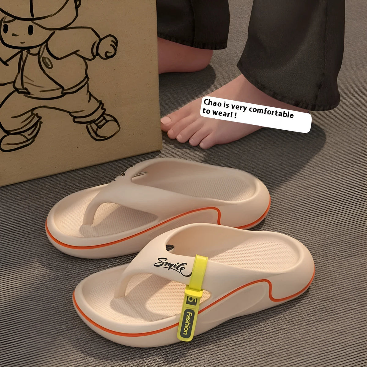 Men's EVA open toe slippers with thick injection moulded sole, available in black, khaki and white