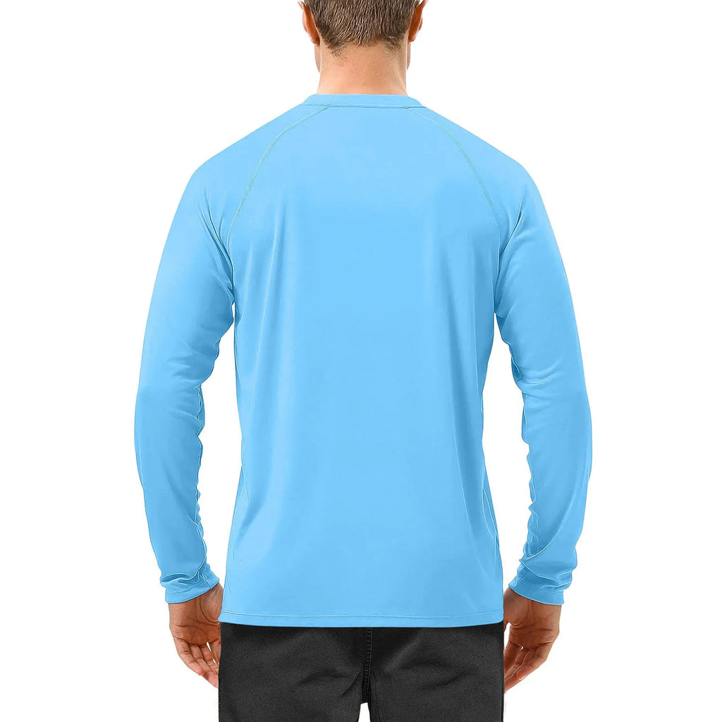 Quick-drying solid colour round neck long sleeve sports training top for men, polyester, UV protection, multiple colours