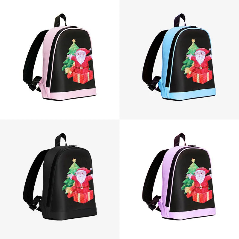 Waterproof PU LED smart backpack 26x11x30cm in black with luminous display and anti-theft design