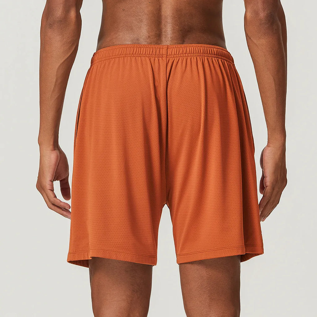 Men's quick-drying double-layer running shorts in sky green, showing mid-waist short length design.