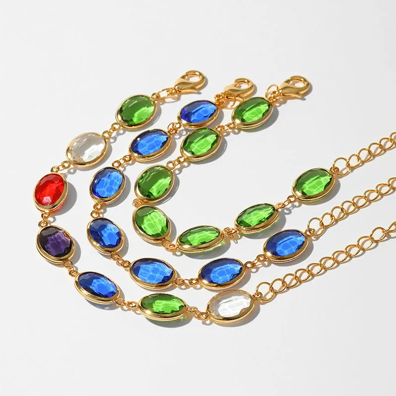 Copper geometric bracelet with glass inlay in blue, green, or multicolor colours