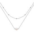 S925 sterling silver necklace with double layer design and twin pearls in gold or white gold colour