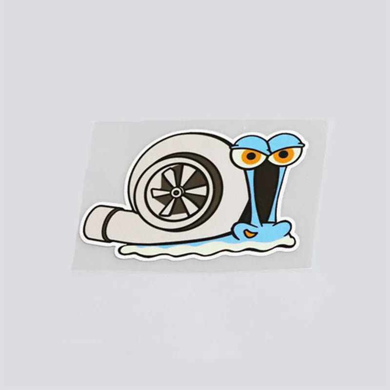 Reflective car bumper sticker with colourful cartoon snail design measuring 12cm by 8cm