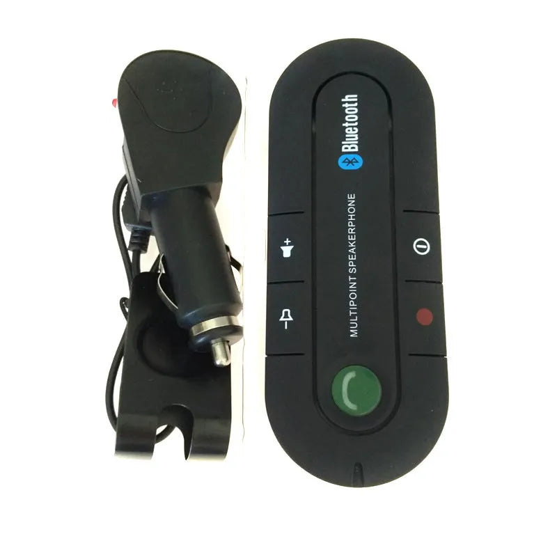 Car sun visor mounted Bluetooth handsfree device with music player in black, blue, or red colours