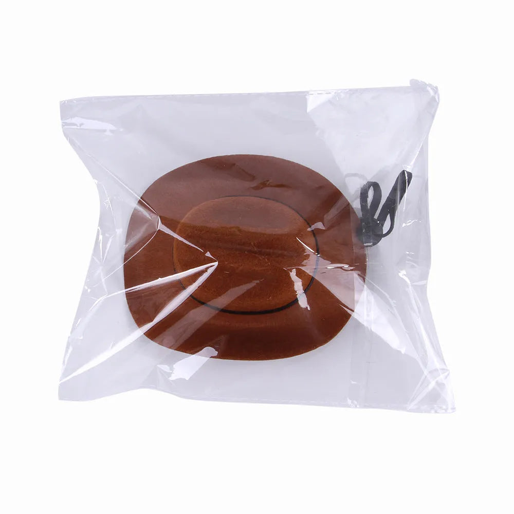 A brown adjustable cowboy hat for a small dog or cat on a white background.