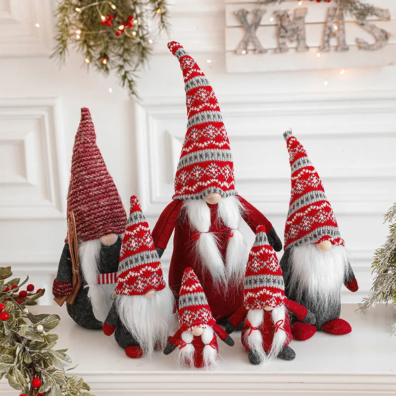 Cloth faceless doll Christmas ornament with Christmas Rudolf theme in grey or red, sizes 14cm to 50cm