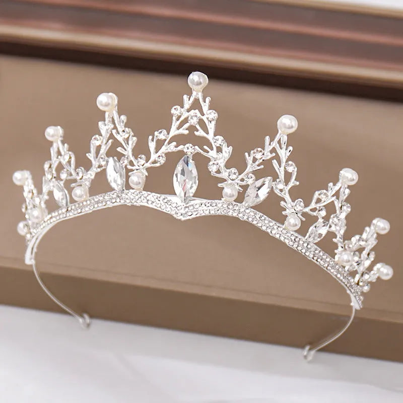 Fashion crystal diamond bridal wedding hair tiara crown, alloy electroplated, white crystal, 30x5.5cm