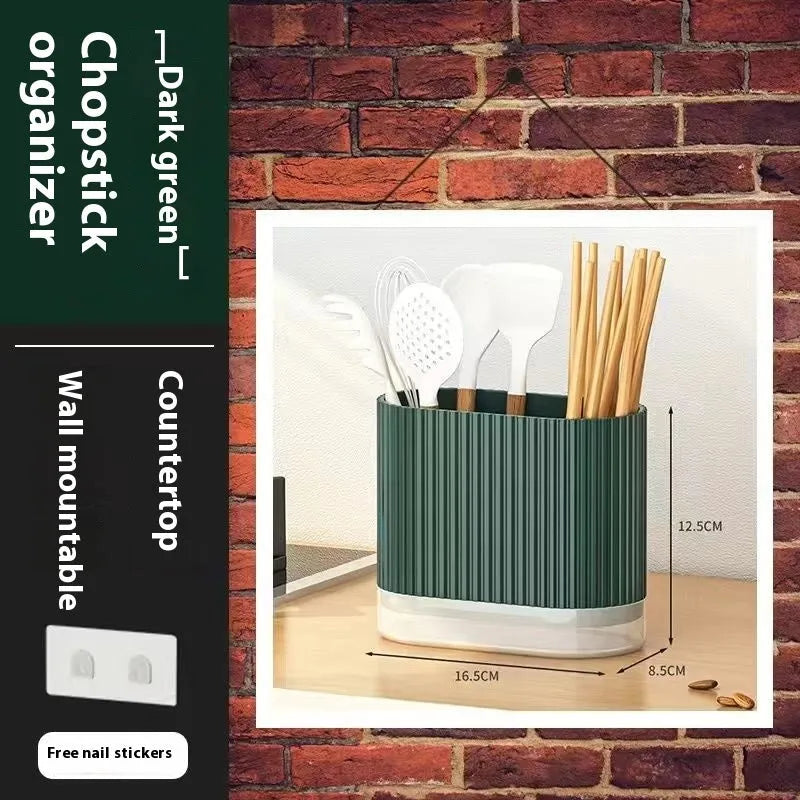 Cross-border drain plastic chopsticks tube wall organiser with spoon basket in modern simple style