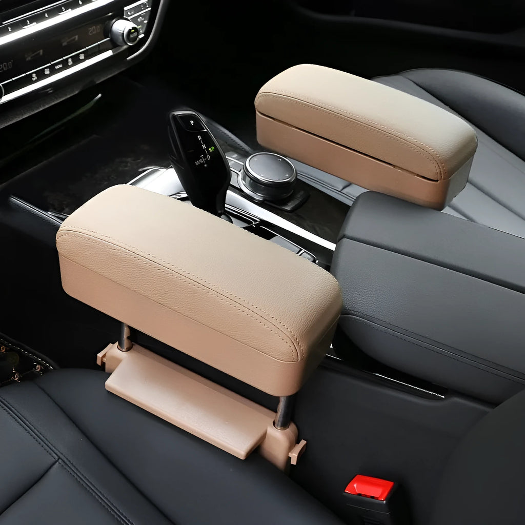 Universal central lifting seat storage box in leather, middle seat armrest box, 28.5 x 23.5 x 20.5 cm, beige or black option