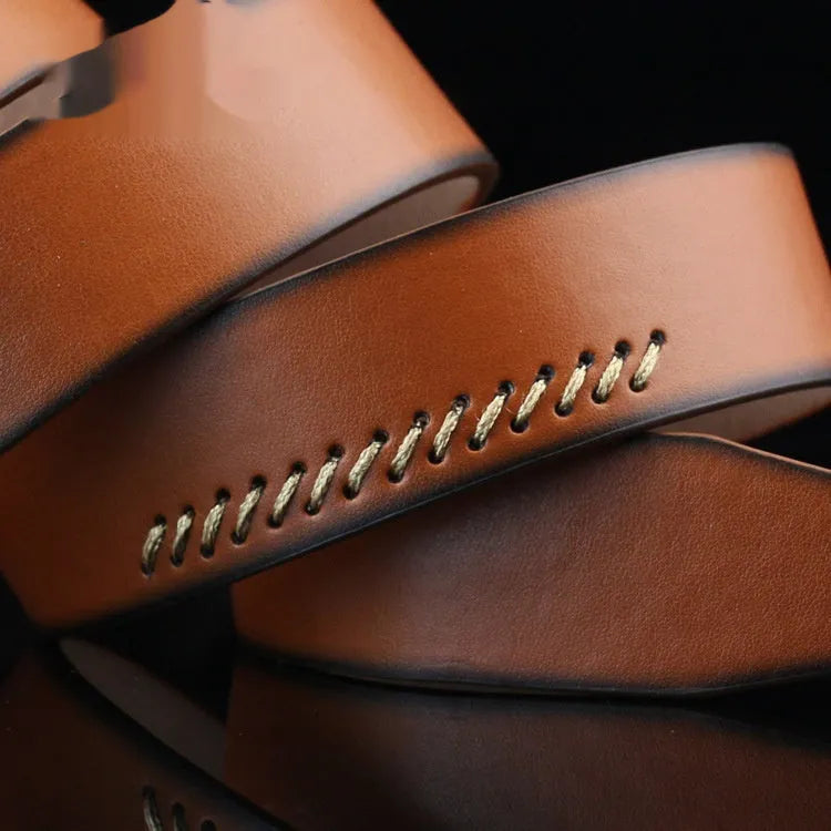 Men's retro pattern imitation leather belt with alloy pin buckle in black, white, or brown colours