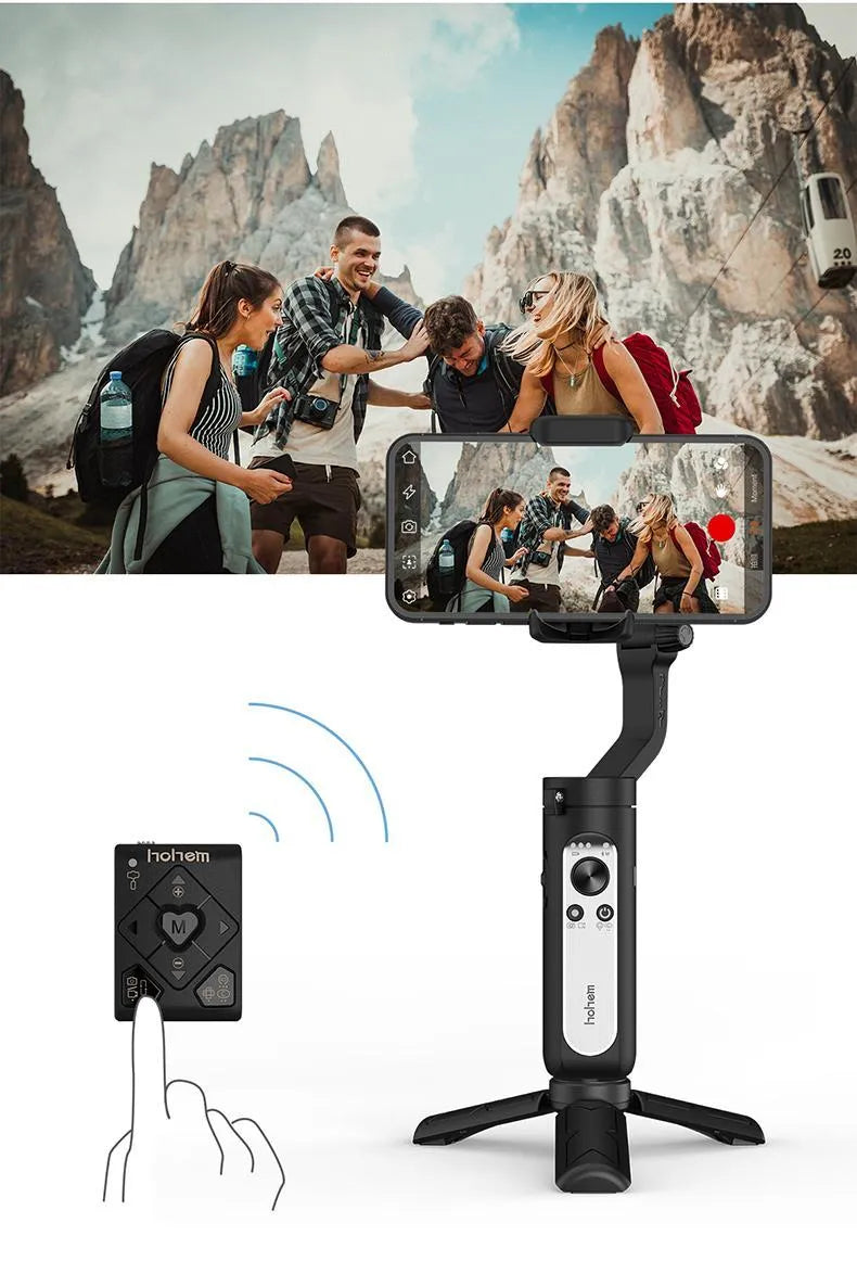 Smart anti-shake selfie stick stabilizer, plastic, folded 179 x 39 x 79 mm, Black or White