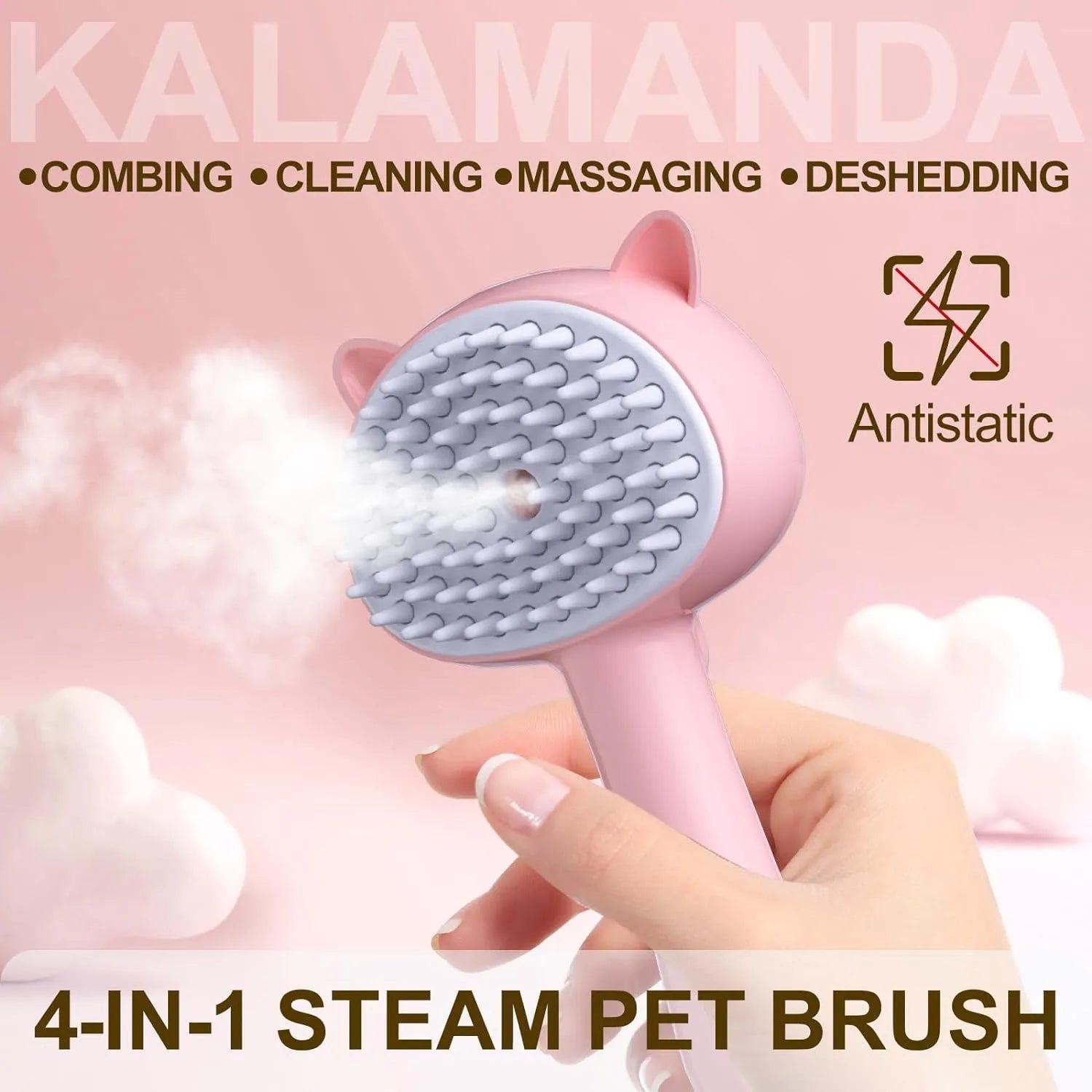 Cat steam brush with ergonomic handle and release button in blue colour option