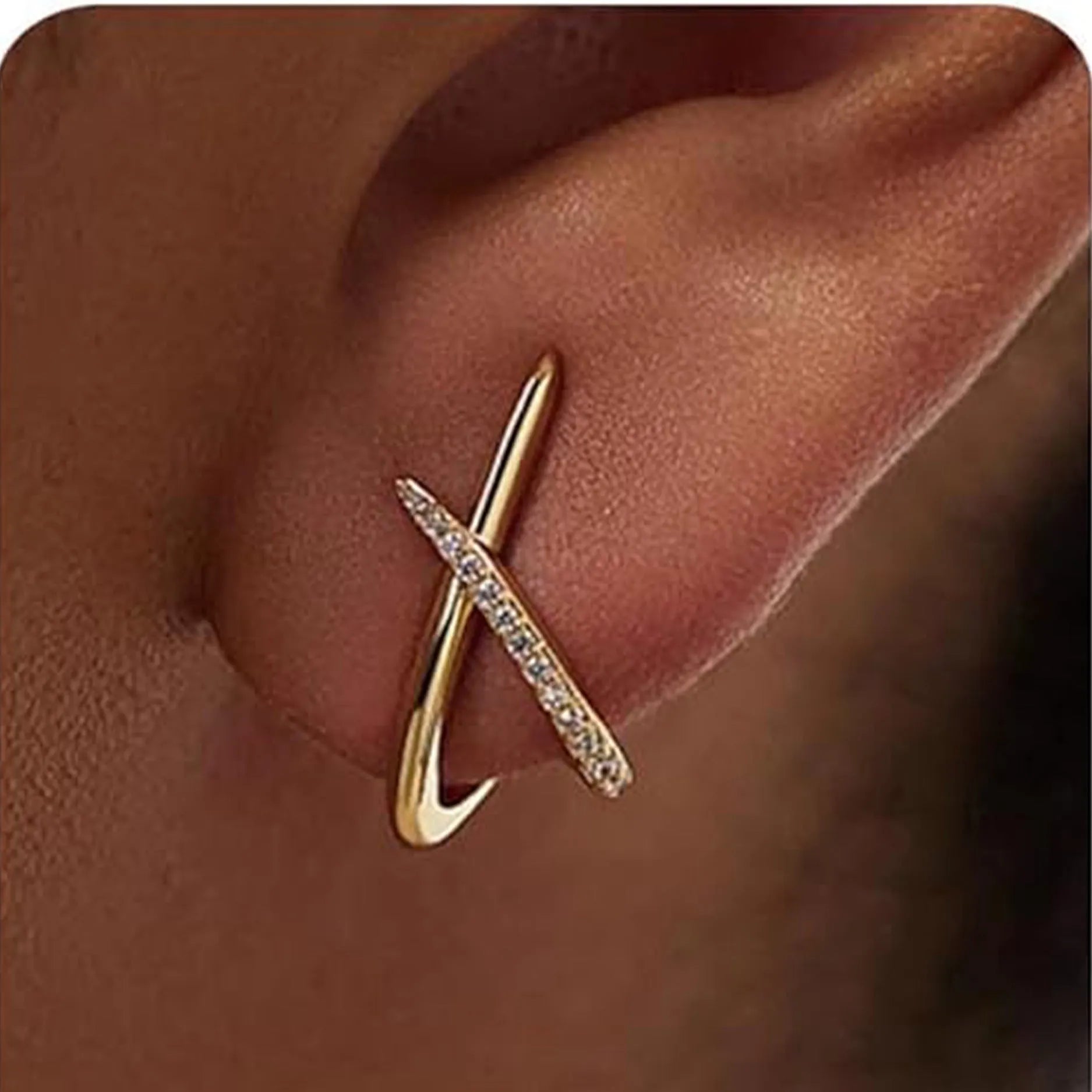 Zinc alloy geometric clip-on earrings in gold, silver, and rose gold on white background