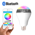 Smart LED light bulb with Bluetooth speaker functionality showing E27 base and polycarbonate housing