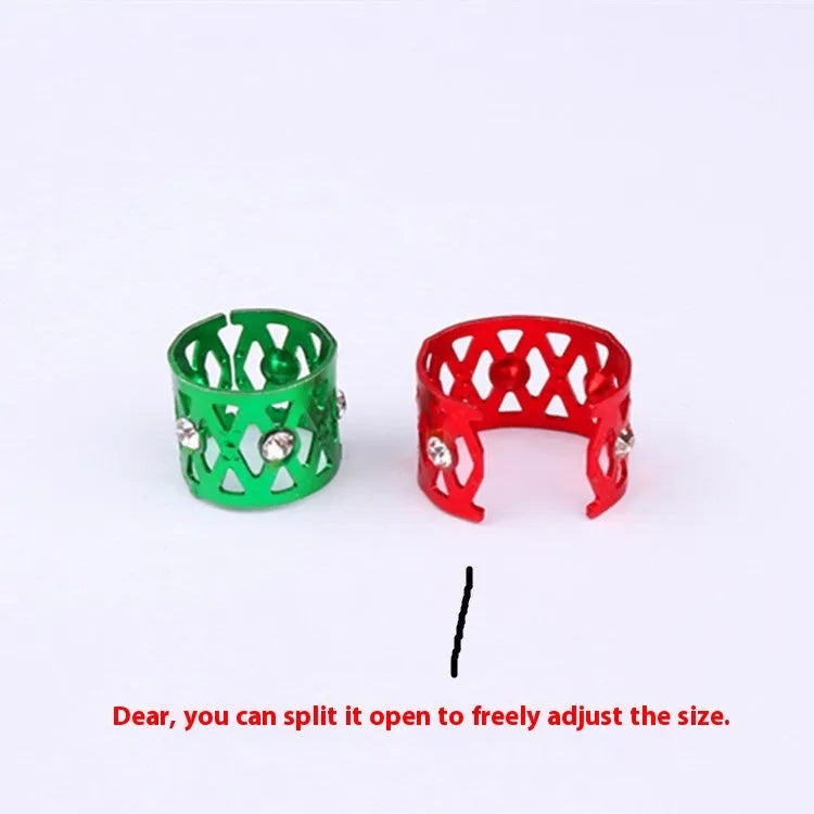 Hollow metal hair ring with jewel decoration shown in one of its eight colour options.