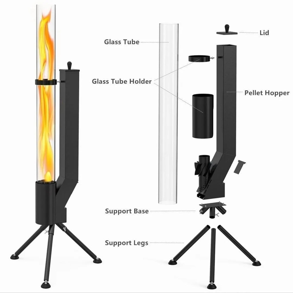 Vertical iron wood burning rocket furnace heating stove for courtyard and home use