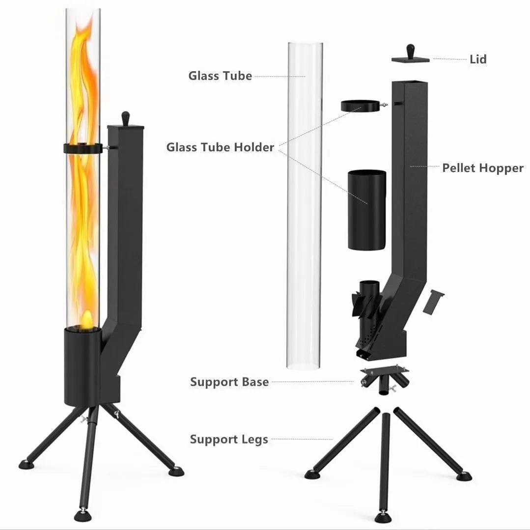 Vertical iron wood burning rocket furnace heating stove for courtyard and home use