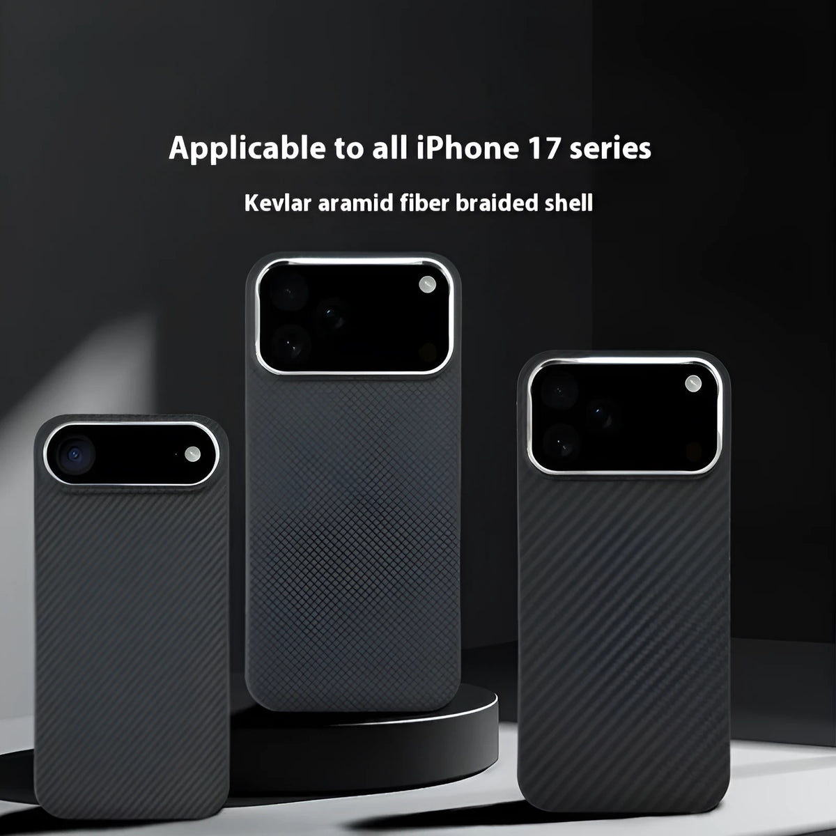 Black aramid fiber magnetic phone case for iPhone 17 Pro Max with lattice pattern and 6D micro relief texture