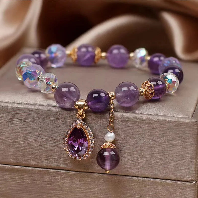 Purple amethyst crystal bracelet for women with micro inlay construction