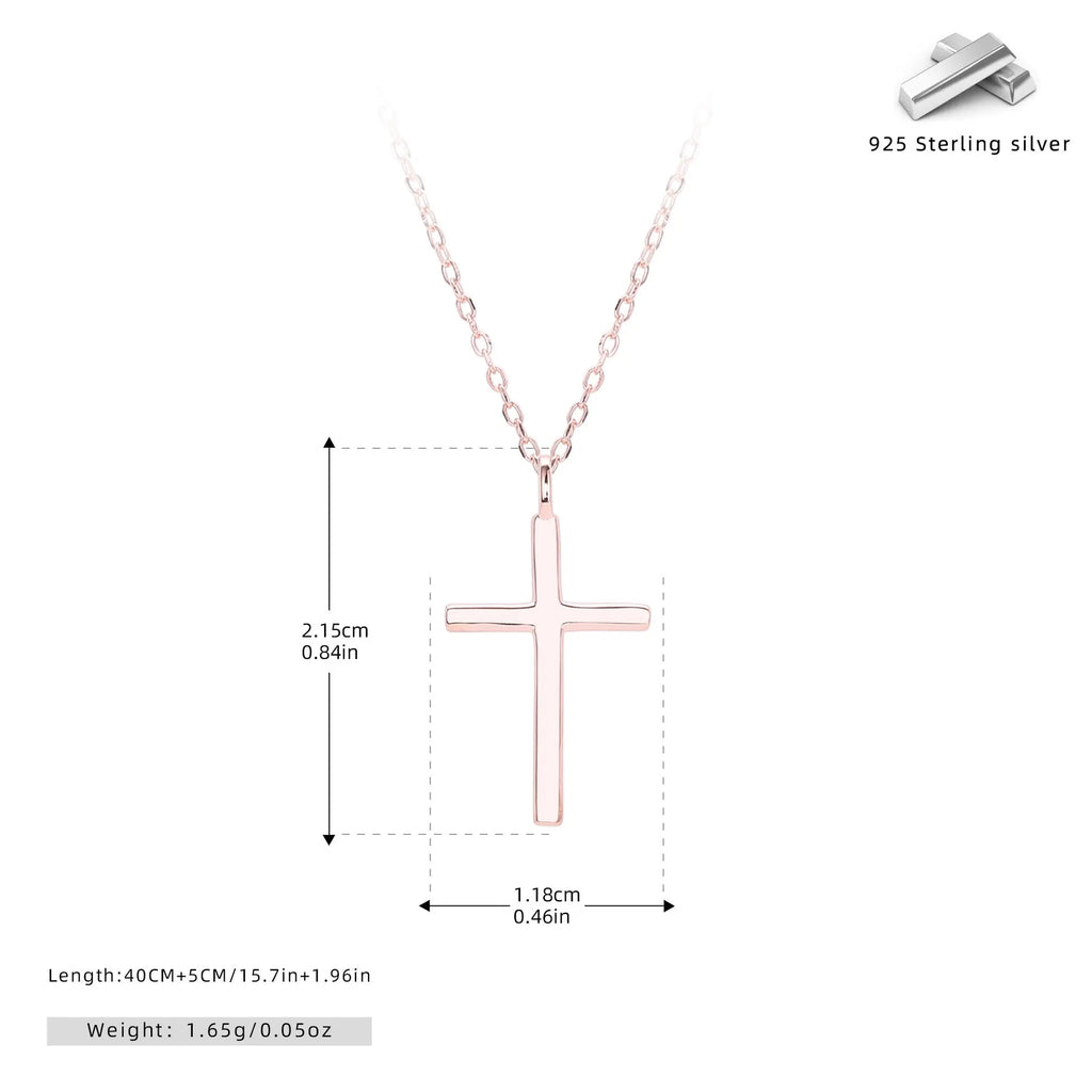 S925 sterling silver necklace with cross pendant on O-shaped chain in three plating colours