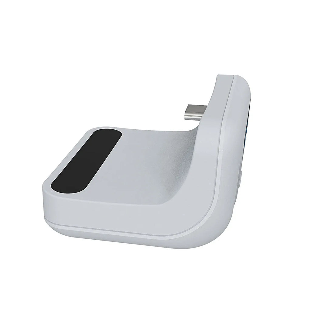 PS5 controller with white 1500mAh battery pack attached to back, LED display visible